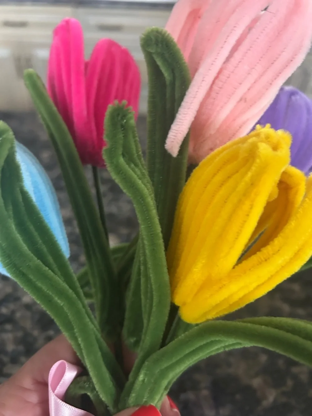 ASHLAND VELVET TULIP BOUQUET IN PINK, BLUE,PURPLE,YELLOW AND LIGHT PINK NWT